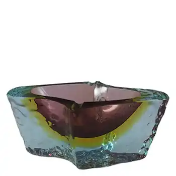 Murano Sommerso Textured Pink & Amber Glass Bowl