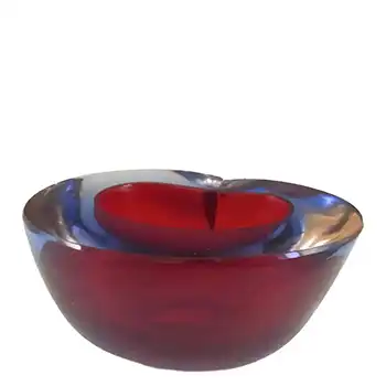 Murano Geode Red & Blue Sommerso Glass Kidney Bowl