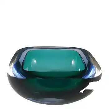 Murano Geode Turquoise & Blue Sommerso Glass Square Bowl