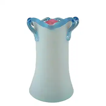 Victorian Opaque Custard Glass Pink & Blue Cased Vase