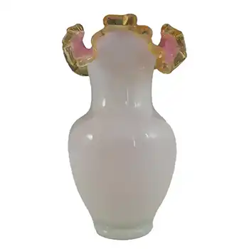 Victorian Opaque Custard Glass Pink & Ivory Cased Vase