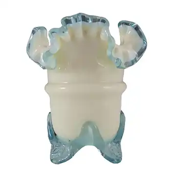 Victorian Uranium Custard Glass Blue & Ivory Antique Vase