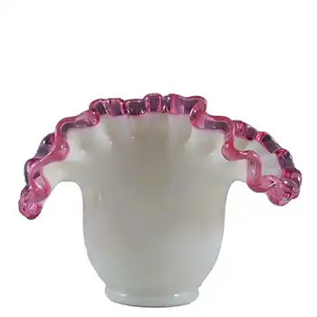 Victorian Uranium Custard Glass Pink & Ivory Antique Vase