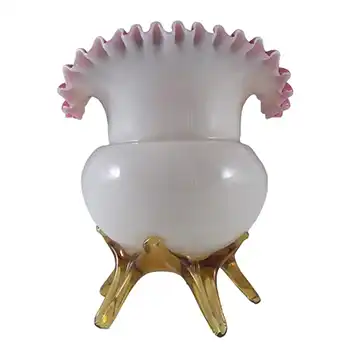 Victorian Opaque Custard Glass Pink & Ivory Cased Vase