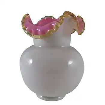 Victorian Opaque Custard Glass Pink & Ivory Cased Vase