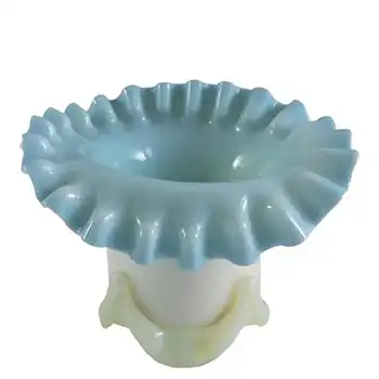 Victorian Uranium Custard Glass Blue & Ivory Cased Vase
