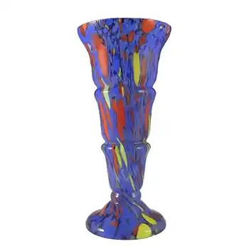 Ernst Steinwald / Franz Tomschick Czech Art Deco Blue Spatter Glass Vase
