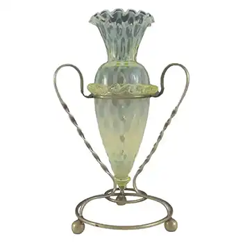 Victorian Vaseline / Uranium Glass + Metal Epergne Vase