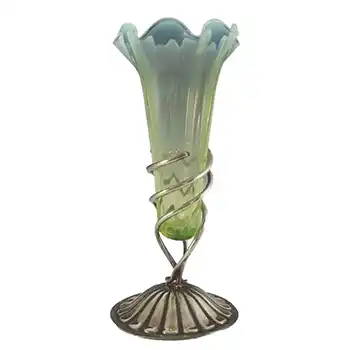 Victorian Vaseline / Uranium Glass + Silver Epergne Vase