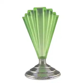 Bagley #334 Art Deco 4.5" Uranium Green Glass & Chrome 'Grantham' Vase