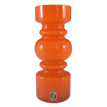 Lindshammar / JC 1970's Swedish Orange Hooped Glass Vase
