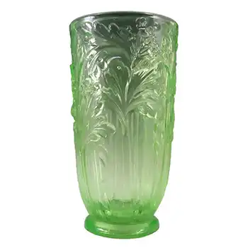 Jobling #11800 Uranium Green Art Deco Glass Celery Vase