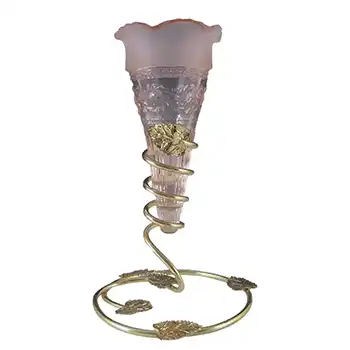 Bagley #3187 Art Deco 6.25" Pink Glass & Metal 'Katherine' Vase