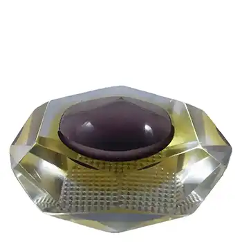 Murano Faceted Purple & Amber Sommerso Glass Block Bowl