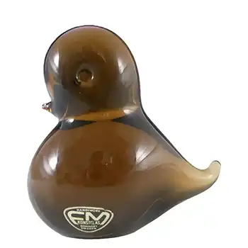FM Konstglas/Ronneby Swedish Amber Glass Bird - Labelled