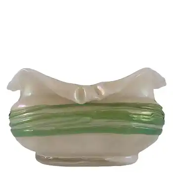 Art Nouveau Iridescent Green Trailed Glass Antique Vase