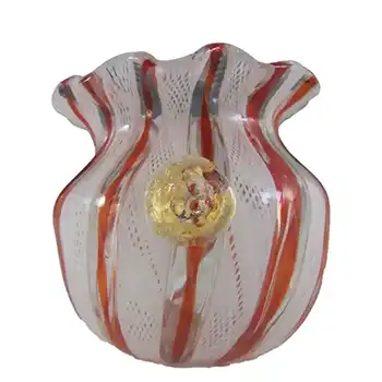 Murano 1950's Zanfirico Lattice Filigree Glass Vase #2