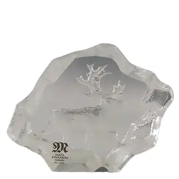 Mats Jonasson #88138 Glass Reindeer Paperweight - Signed