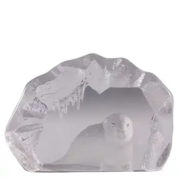 Mats Jonasson / Royal Krona #33150 Glass Seal Paperweight - Signed