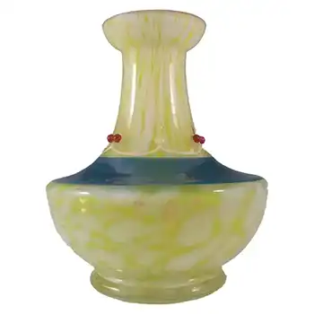 Welz Bohemian Lemon Yellow & White Spatter Glass Vase