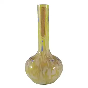 Welz Bohemian Lemon Yellow & White Spatter Glass Vase