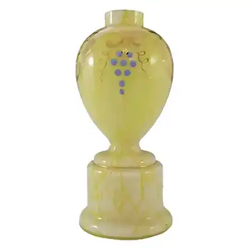 Welz Bohemian Lemon Yellow & White Spatter Glass Berry Vase