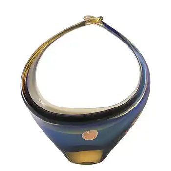 Murano Blue/Amber Cased Glass Organic Sculpture Bowl