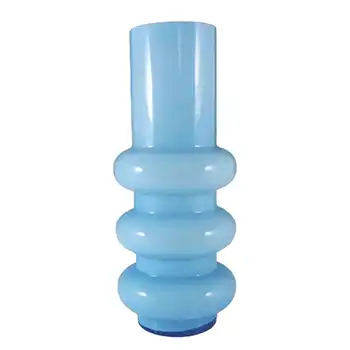Ryd Glasbruk Swedish / Scandinavian Blue Glass Hooped 10.5" Vase