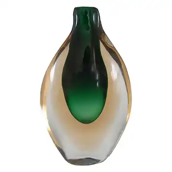 Murano/Venetian Green & Peach Sommerso Glass Vase