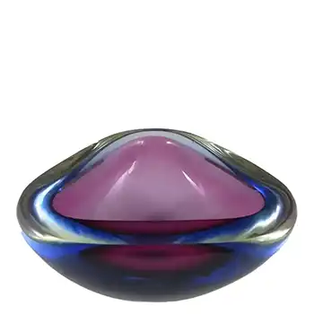 Murano Geode Purple & Blue Sommerso Glass Triangle Bowl