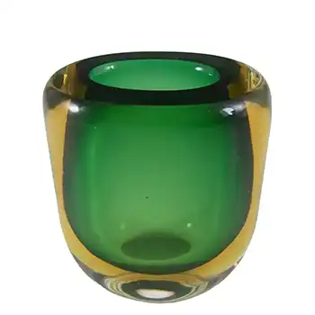 Murano/Venetian Green & Amber Sommerso Glass Vase #3