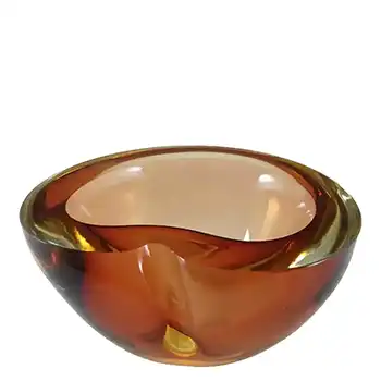 Murano Geode Orange & Amber Sommerso Glass Kidney Bowl
