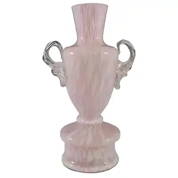 Welz Bohemian Pink & White Spatter Glass Trophy Vase