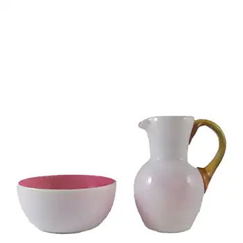 Victorian Opaque Custard Glass Pink & Ivory Creamer & Sugar Bowl