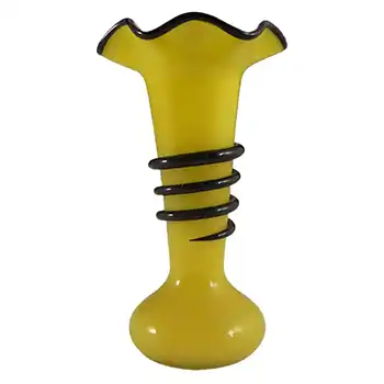 Czech/Bohemian 1930's Yellow & Black Tango Glass Vase #4