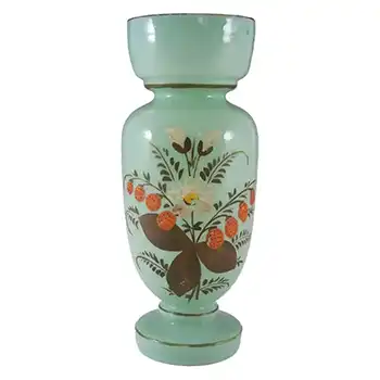 Victorian Hand Painted/Enamelled Opaque Glass Vase