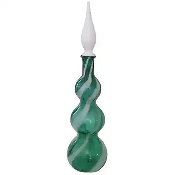 Cristalleria Artistica Toscana / Alrose Empoli Green & White Glass Bottle