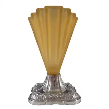 Bagley #334 Art Deco 4.5" Amber Glass & Chrome 'Grantham' Vase