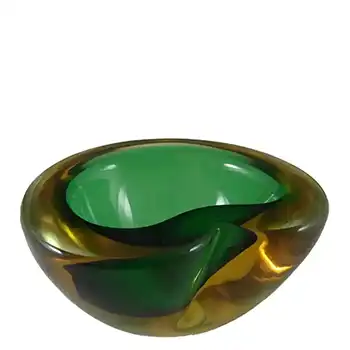 Murano Geode Green & Amber Sommerso Glass Kidney Bowl