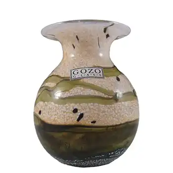 SIGNED Gozo Maltese Green Glass 'Seashell' Vase, Labelled