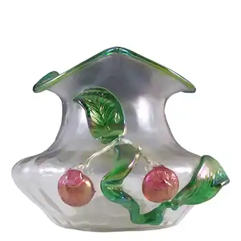 Kralik Art Nouveau Applied Berries Iridescent Glass Vase
