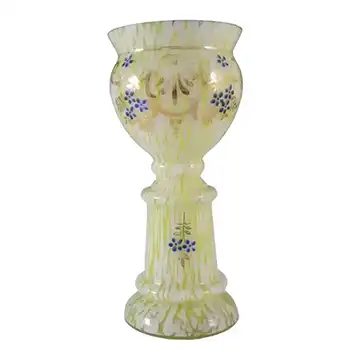 Welz Bohemian Lemon Yellow & White Spatter Glass Vase