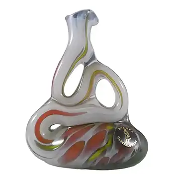 Mtarfa Maltese Organic White & Orange Glass Vase - Signed