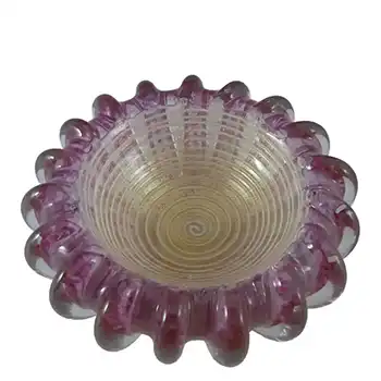 Murano / Venetian White Stripe & Gold Leaf Glass Bowl