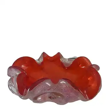 Murano Venetian Red Glass & Silver Leaf Bowl/Ashtray