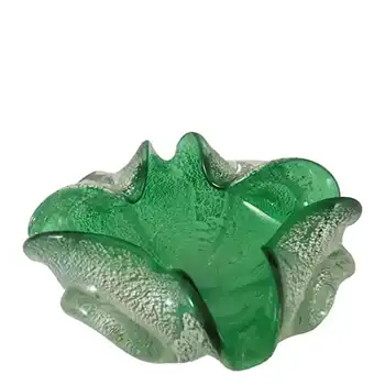 Murano Venetian Green Glass & Silver Leaf Bowl/Ashtray
