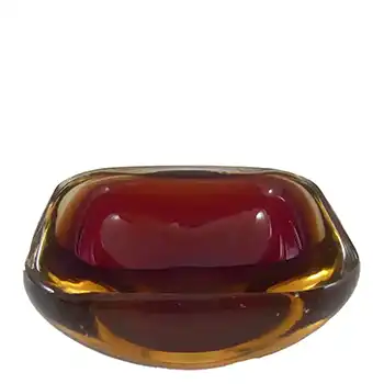 Murano Geode Red & Amber Sommerso Glass Square Bowl