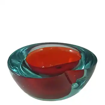 Murano Geode Red & Turquoise Sommerso Glass Kidney Bowl