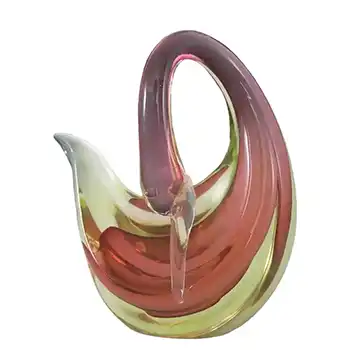 Murano / Sommerso Uranium Green & Pink Glass Swan Sculpture