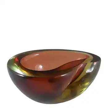 Murano Geode Brown & Amber Sommerso Glass Kidney Bowl